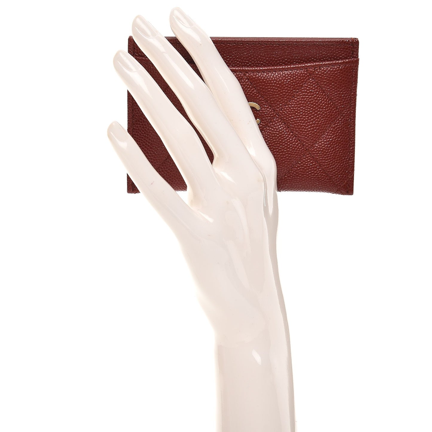 Caviar Quilted Card Holder Dark Red