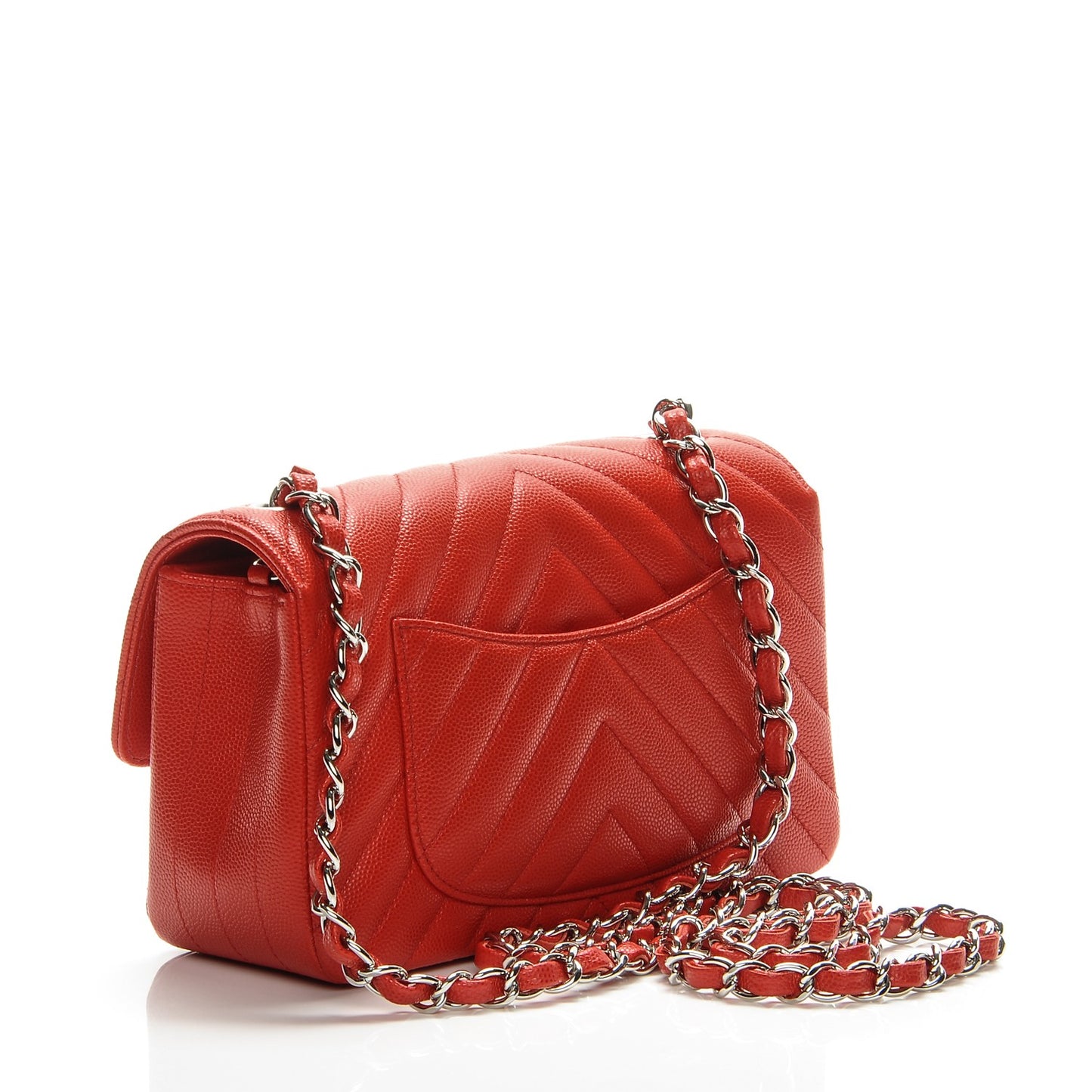 Caviar Chevron Quilted Mini Rectangular Flap Red