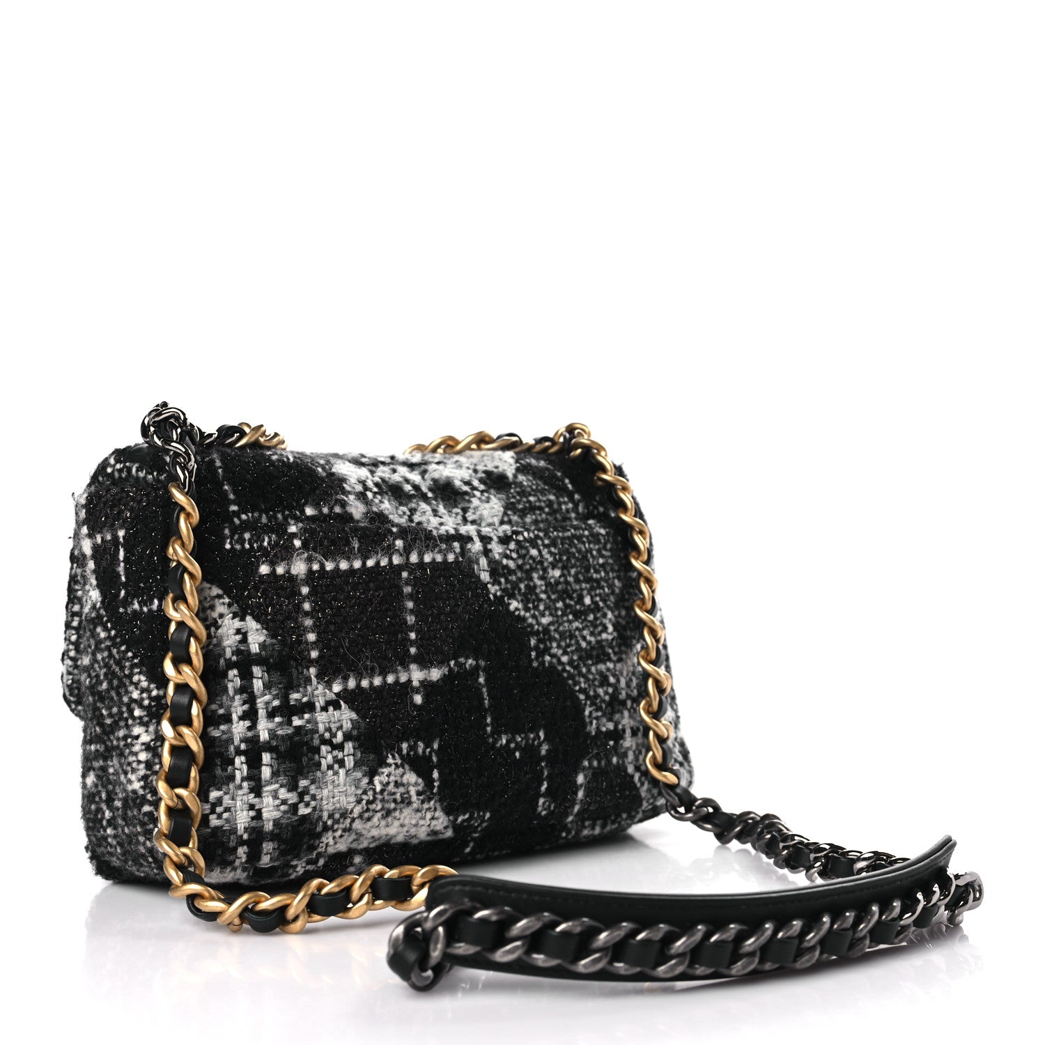 Chanel Tweed Quilted Medium Chanel 19 Flap Black White 3 of 10