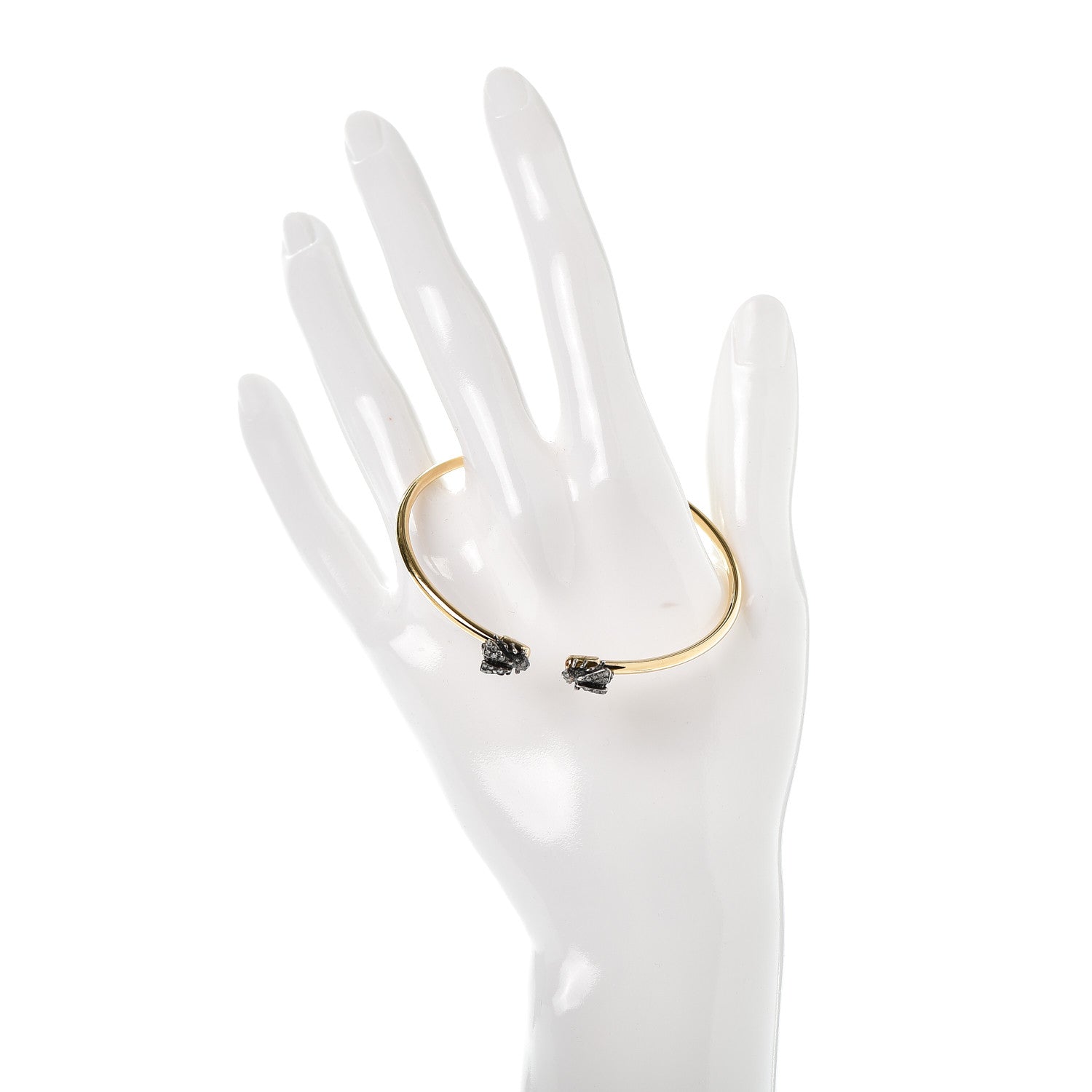 Gucci 18K Yellow Gold Sterling Silver Gray Diamond Le Marche Des Merveilles Bee Cuff Bracelet 2 of 5