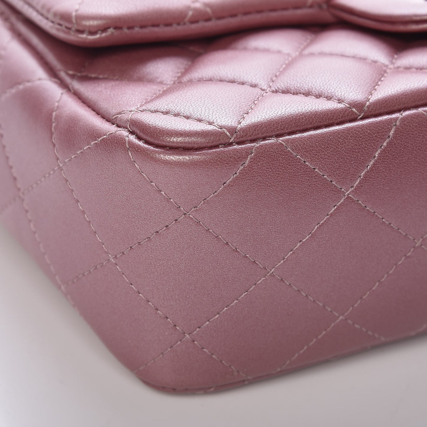 Metallic Lambskin Quilted Mini Rectangular Flap Pink