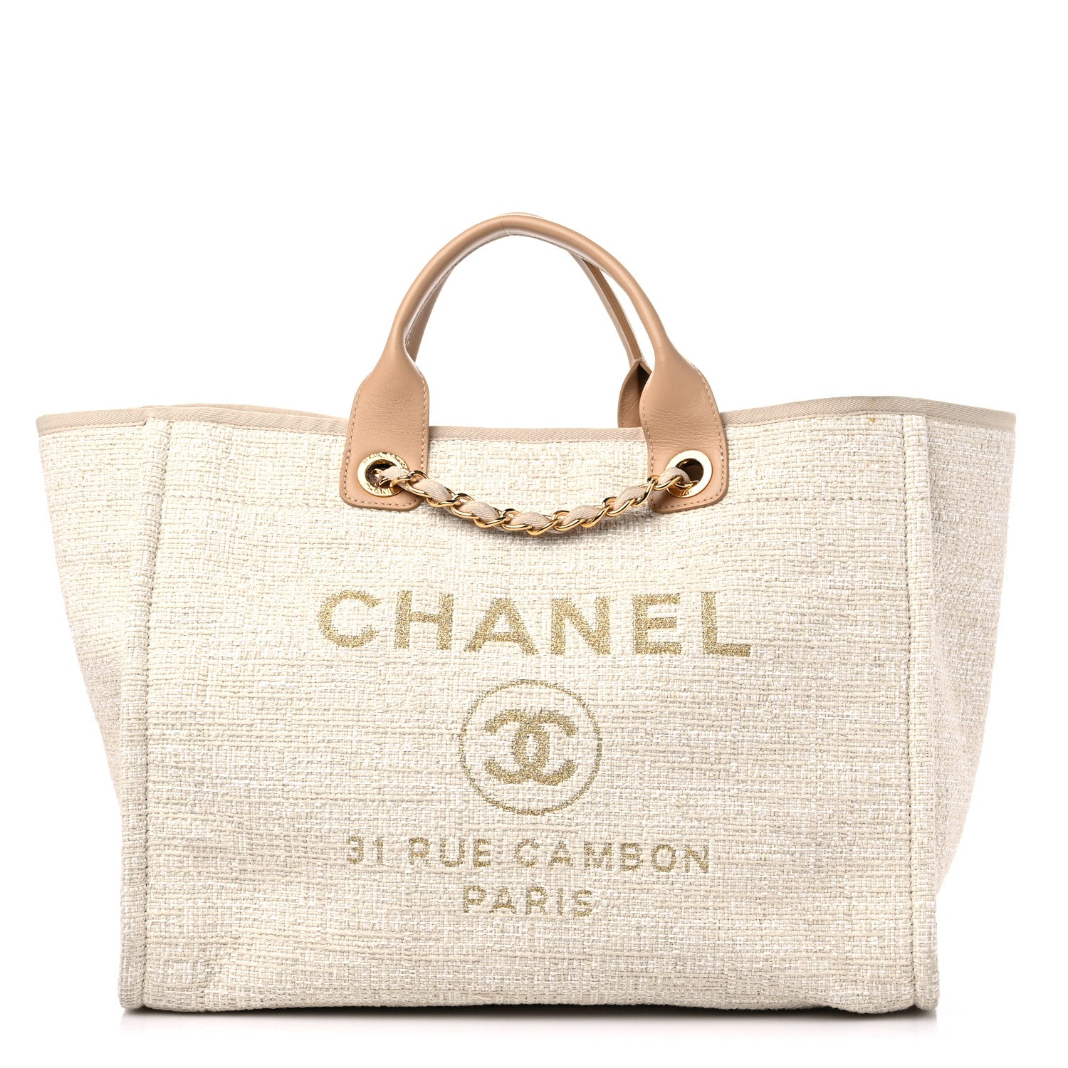 Chanel Canvas Large Deauville Tote Light Beige 1 of 10