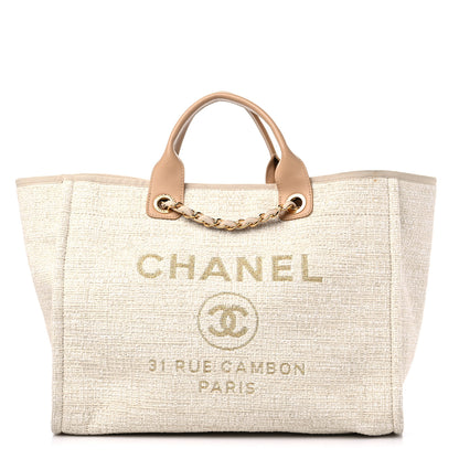 Chanel Canvas Large Deauville Tote Light Beige 1 of 10