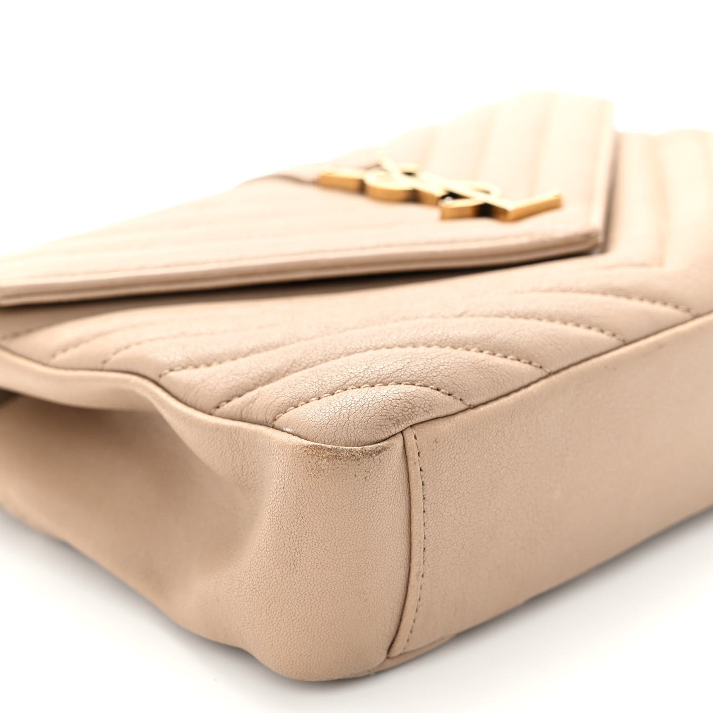 Sheepskin Matelasse Chevron Monogram Medium College Bag Dark Beige