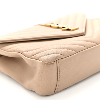 Saint Laurent Sheepskin Matelasse Chevron Monogram Medium College Bag Dark Beige 9 of 13