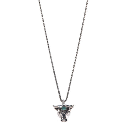 Gucci Sterling Silver Glass Anger Forest Bull Head Necklace Green 1 of 8