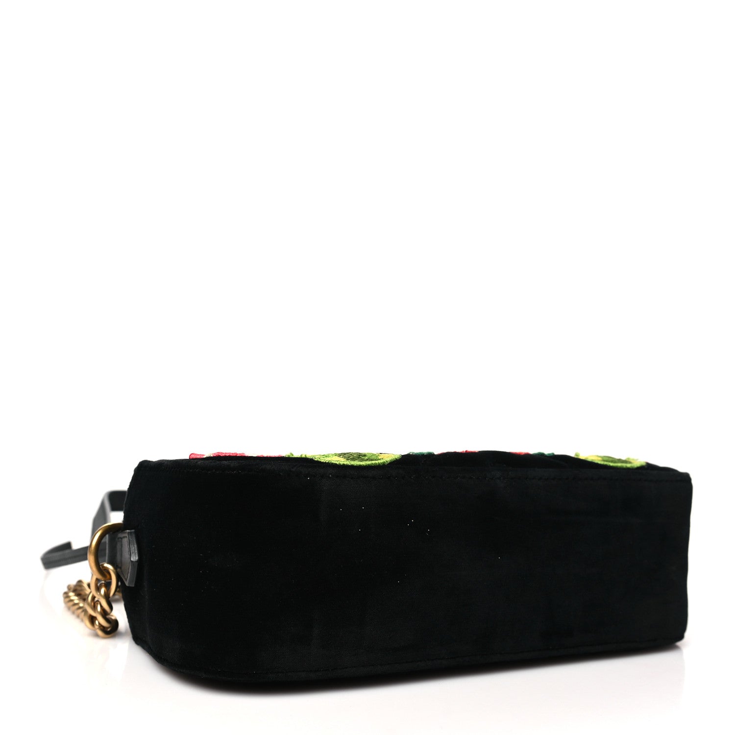 Gucci Velvet Matelasse Deer Embroidered Small GG Marmont Chain Shoulder Bag Black 4 of 11