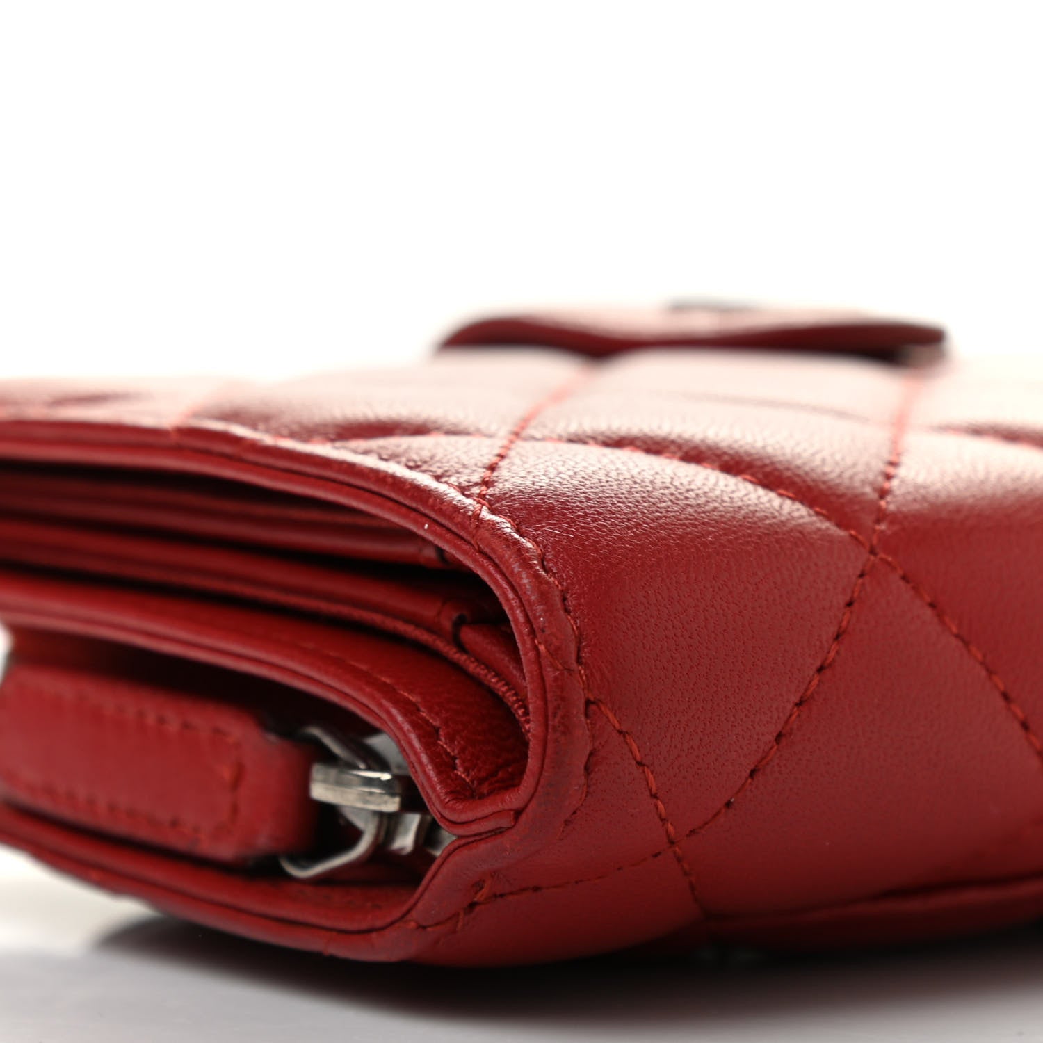 Chanel Lambskin Quilted Zipped Pocket Wallet Red 14 of 16