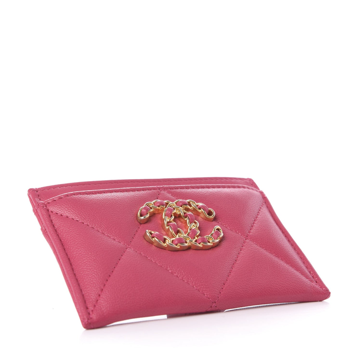 Lambskin Quilted Chanel 19 Card Holder Dark Pink