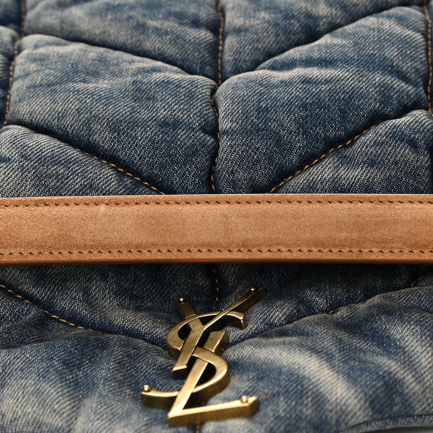 Denim Quilted Small Loulou Puffer Monogram Chain Satchel Blue Cinnamon