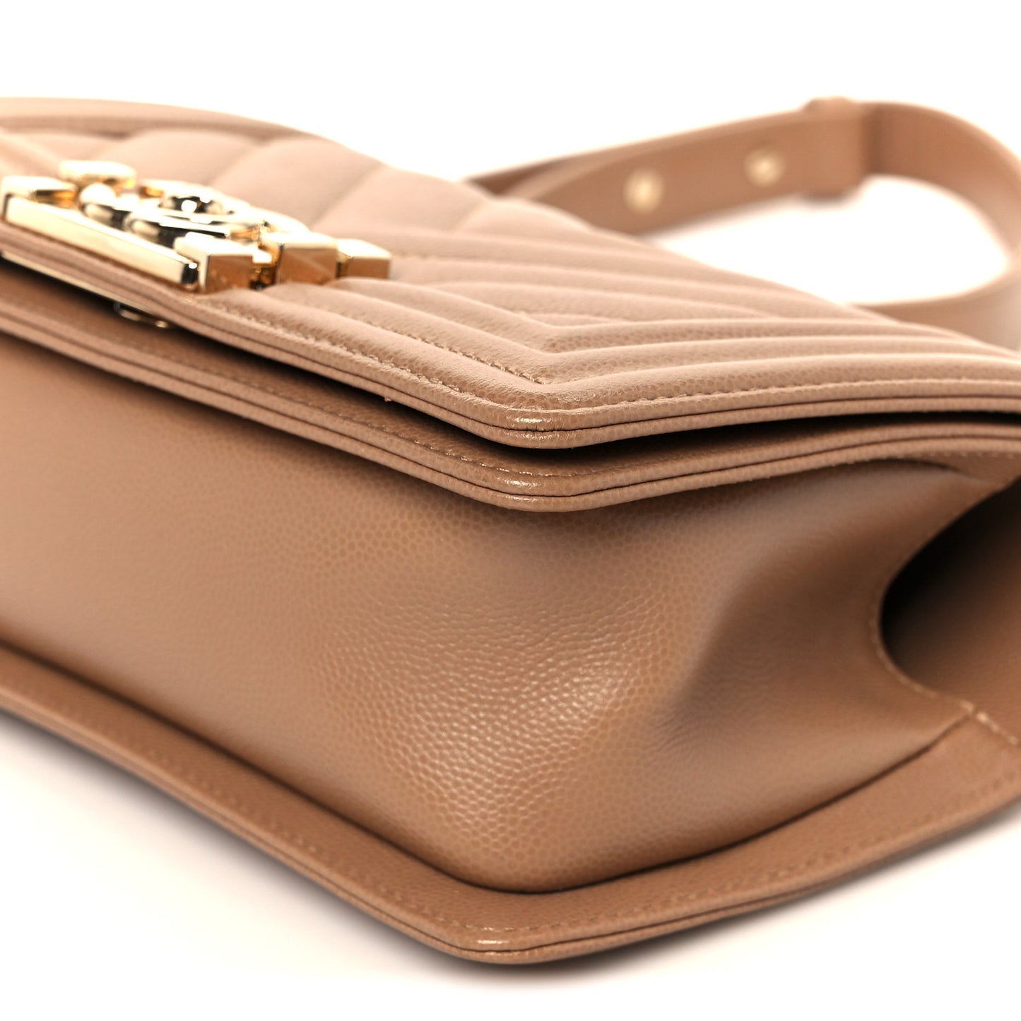 Caviar Chevron Quilted Small Boy Flap Beige