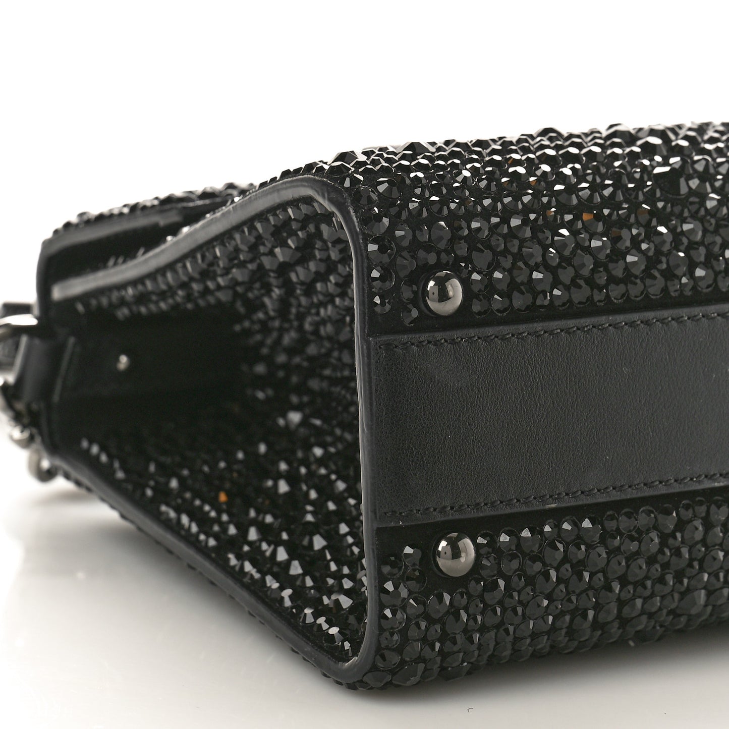 Crystal Embroidered Mini Vsling Top Handle Bag Black