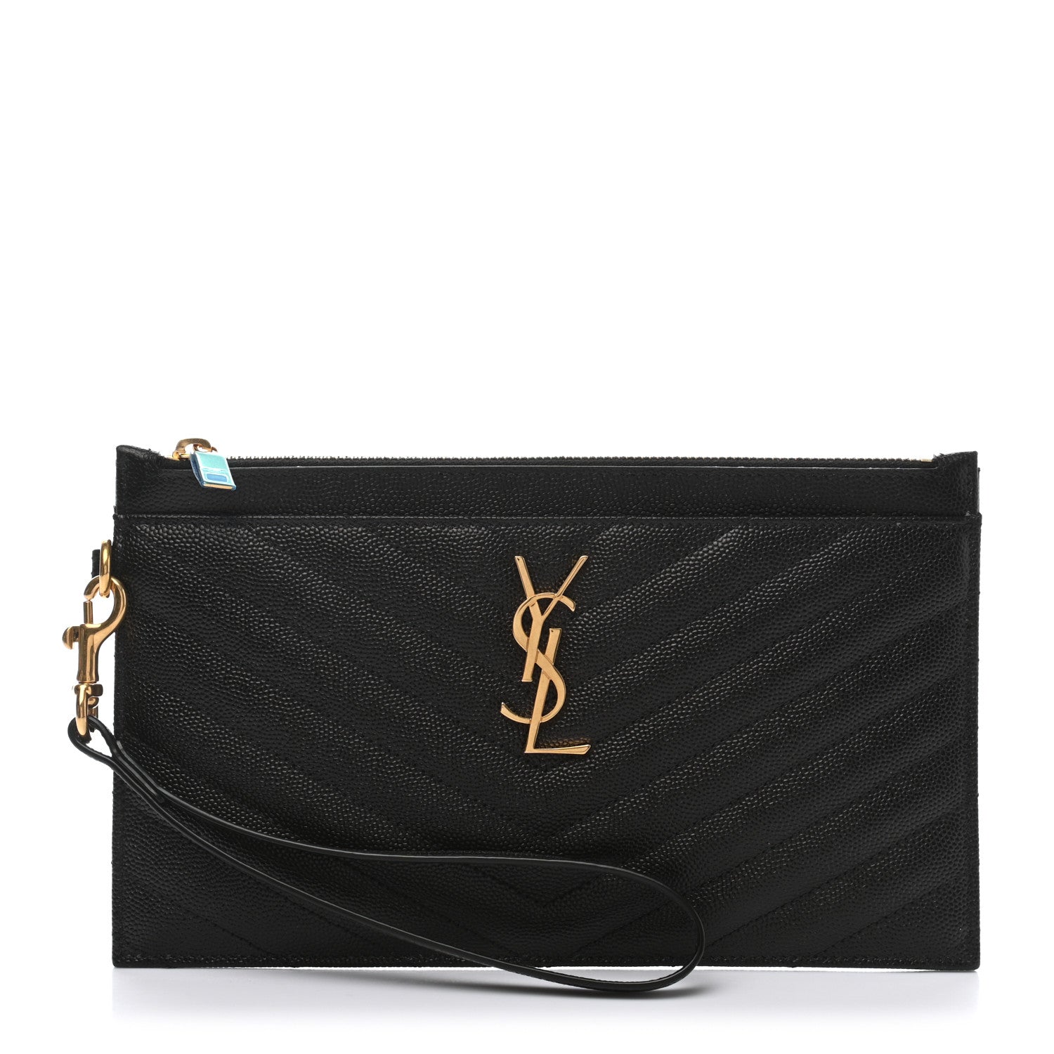 Saint Laurent Grain De Poudre Chevron Monogram Large Bill Pouch Black 1 of 8