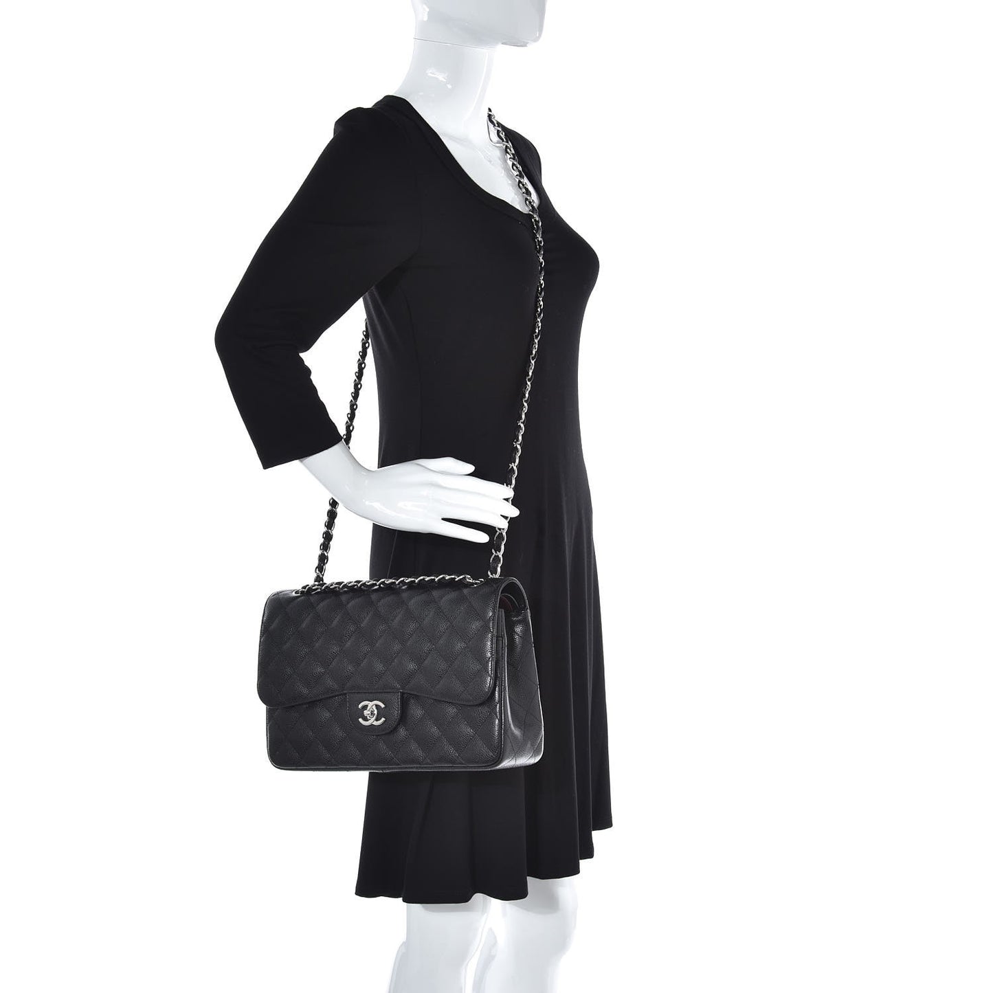 Caviar Quilted Jumbo Double Flap Black