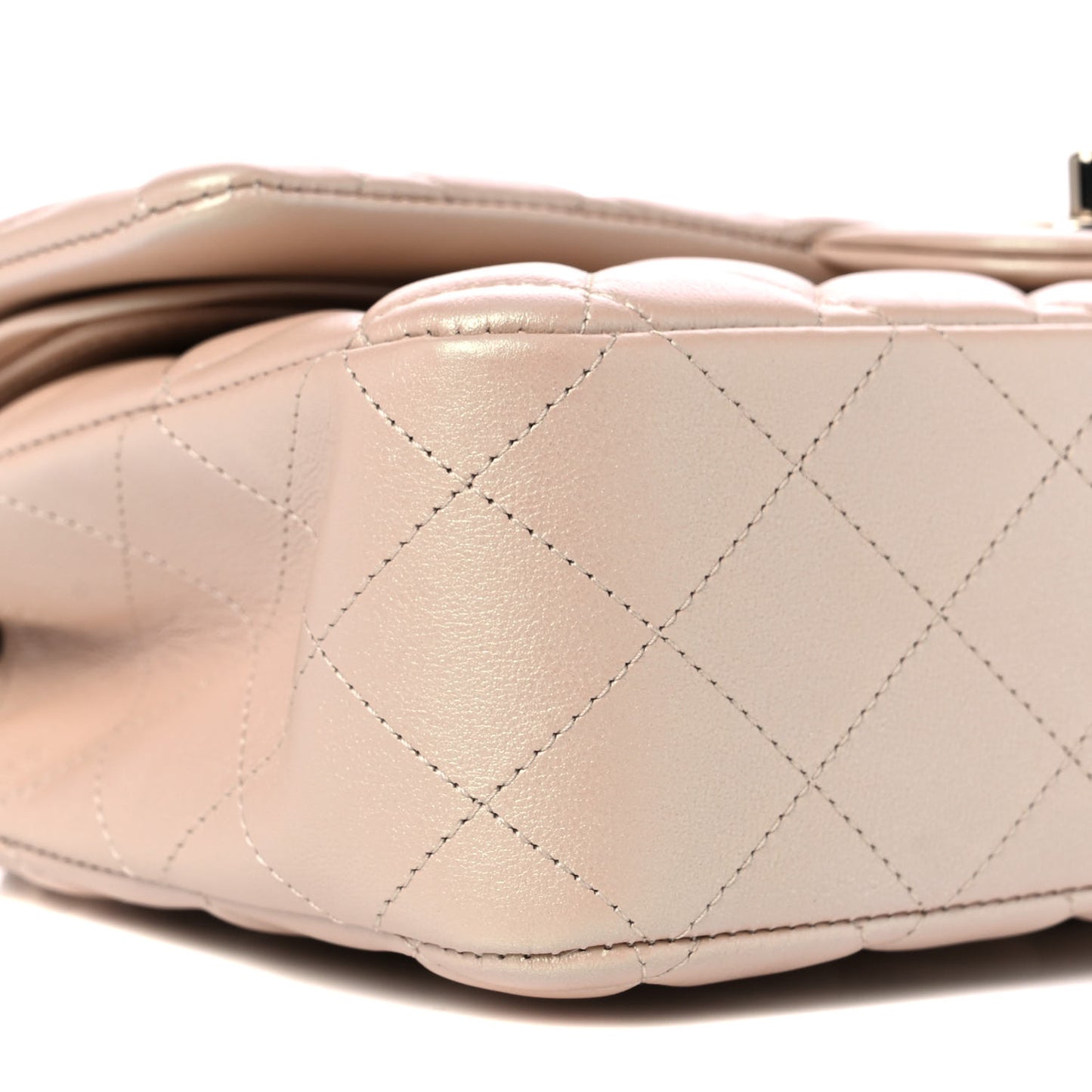Iridescent Calfskin Quilted Medium Double Flap Beige