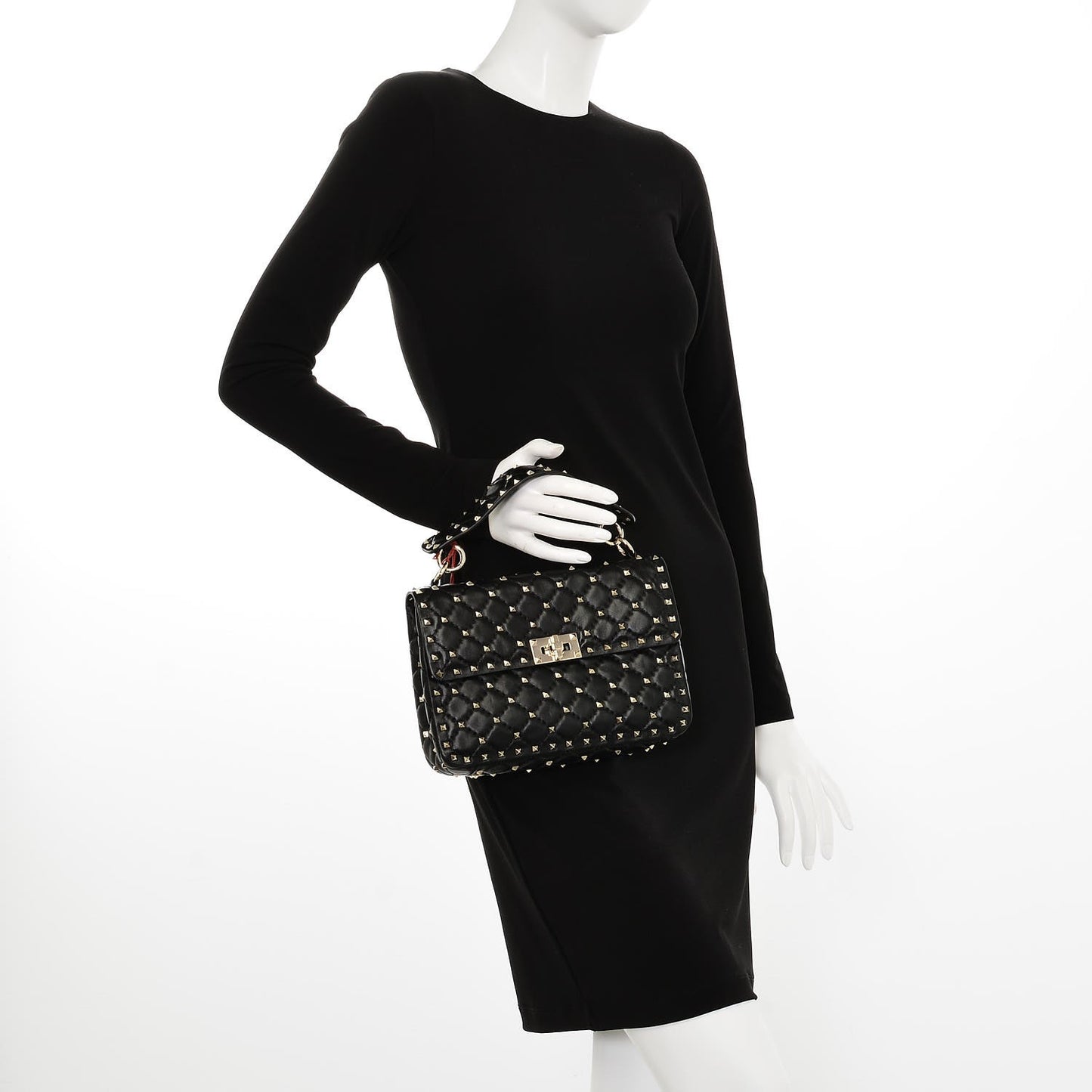 Lambskin Medium Rockstud Spike Shoulder Bag Black