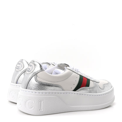 Gucci Metallic Nappa Web Womens Chunky Sneakers 38 Silver 5 of 10