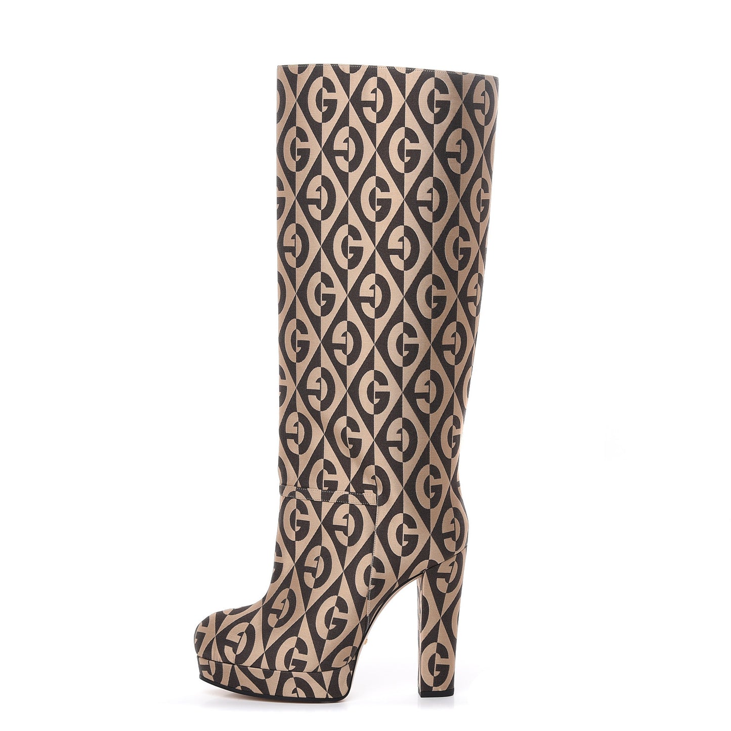 Fabric G Rhombus Print Platform Boots 38 Beige Cocoa