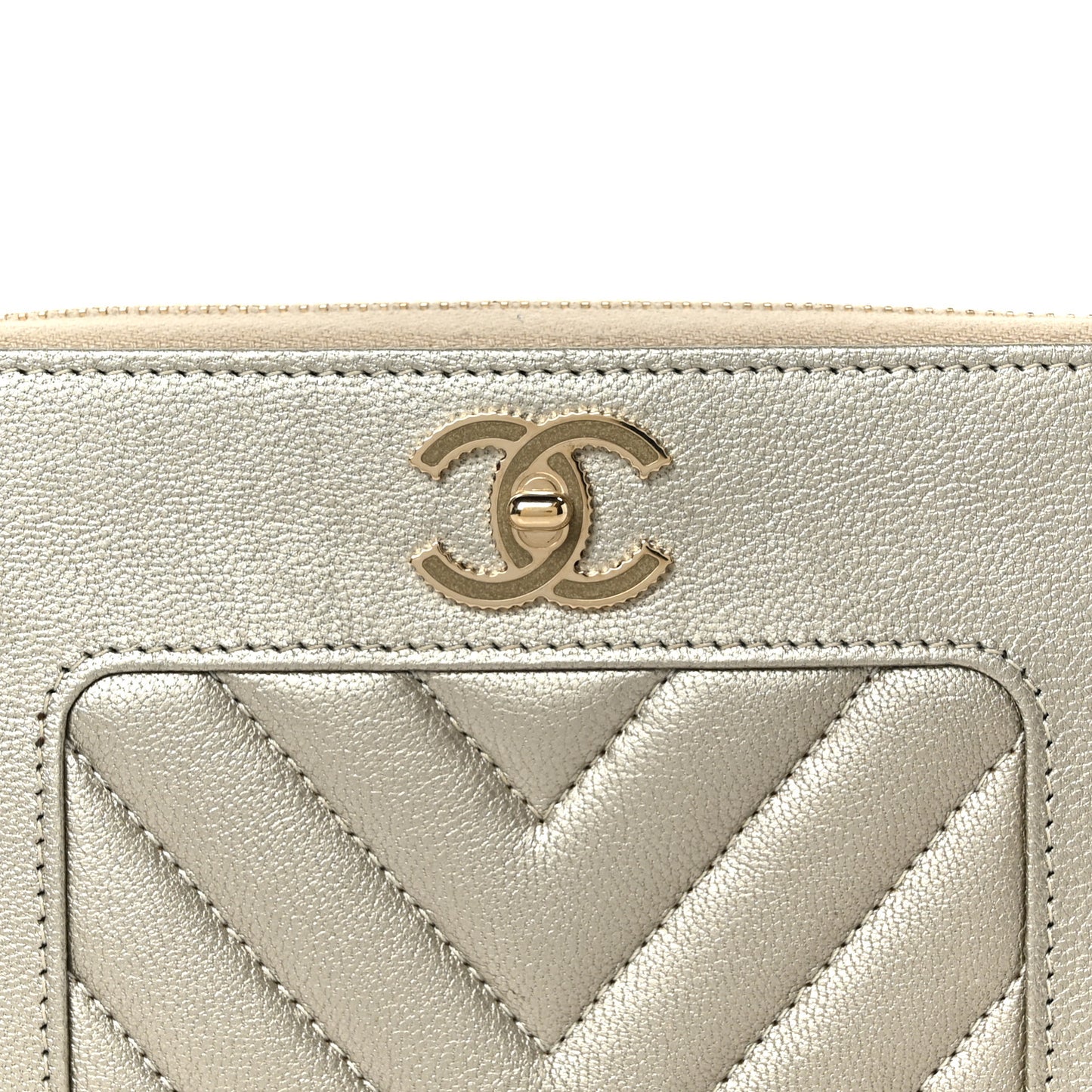 Metallic Sheepskin Chevron Quilted Medium Mademoiselle Vintage Zip Around Wallet Silver