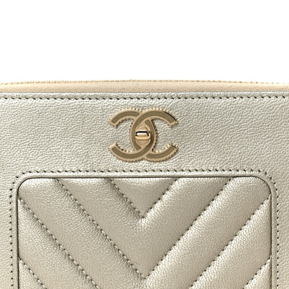 Chanel Metallic Sheepskin Chevron Quilted Medium Mademoiselle Vintage Zip Around Wallet Silver 9 of 10