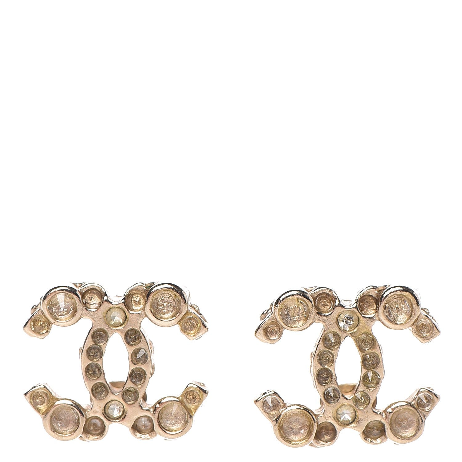 Chanel Crystal Poured Glass CC Earrings Gold 1 of 5