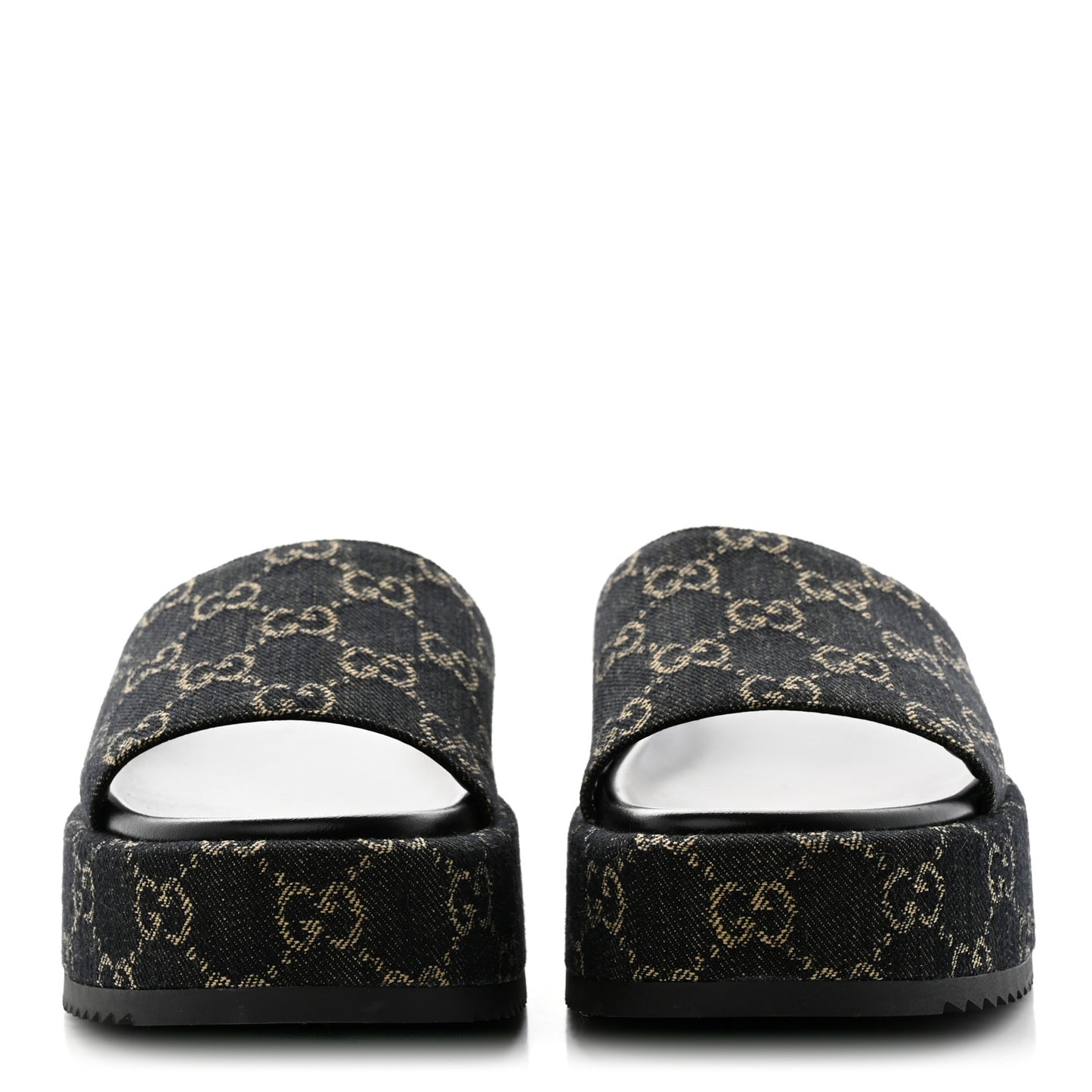 Jacquard Black Denim GG Monogram Angelina Platform 55mm Slide Sandals 38 Black Ivory