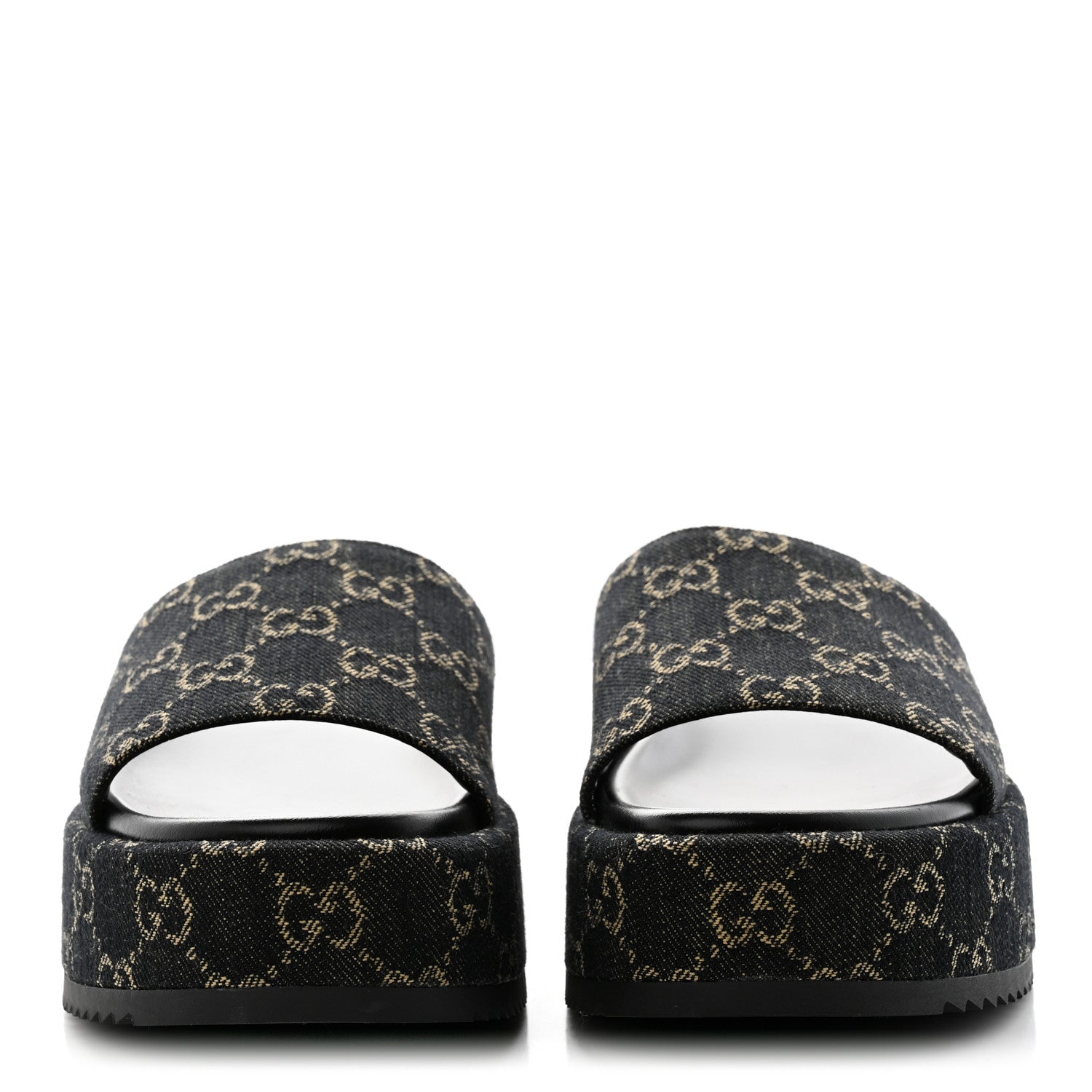 Gucci Jacquard Black Denim GG Monogram Angelina Platform 55mm Slide Sandals 38 Black Ivory 2 of 9