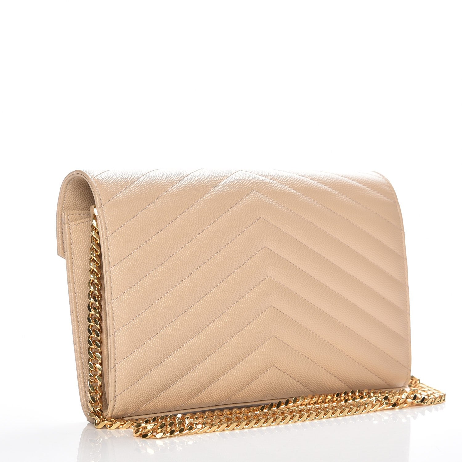 Saint Laurent Grain De Poudre Matelasse Chevron Monogram Chain Wallet Nude Powder 3 of 7