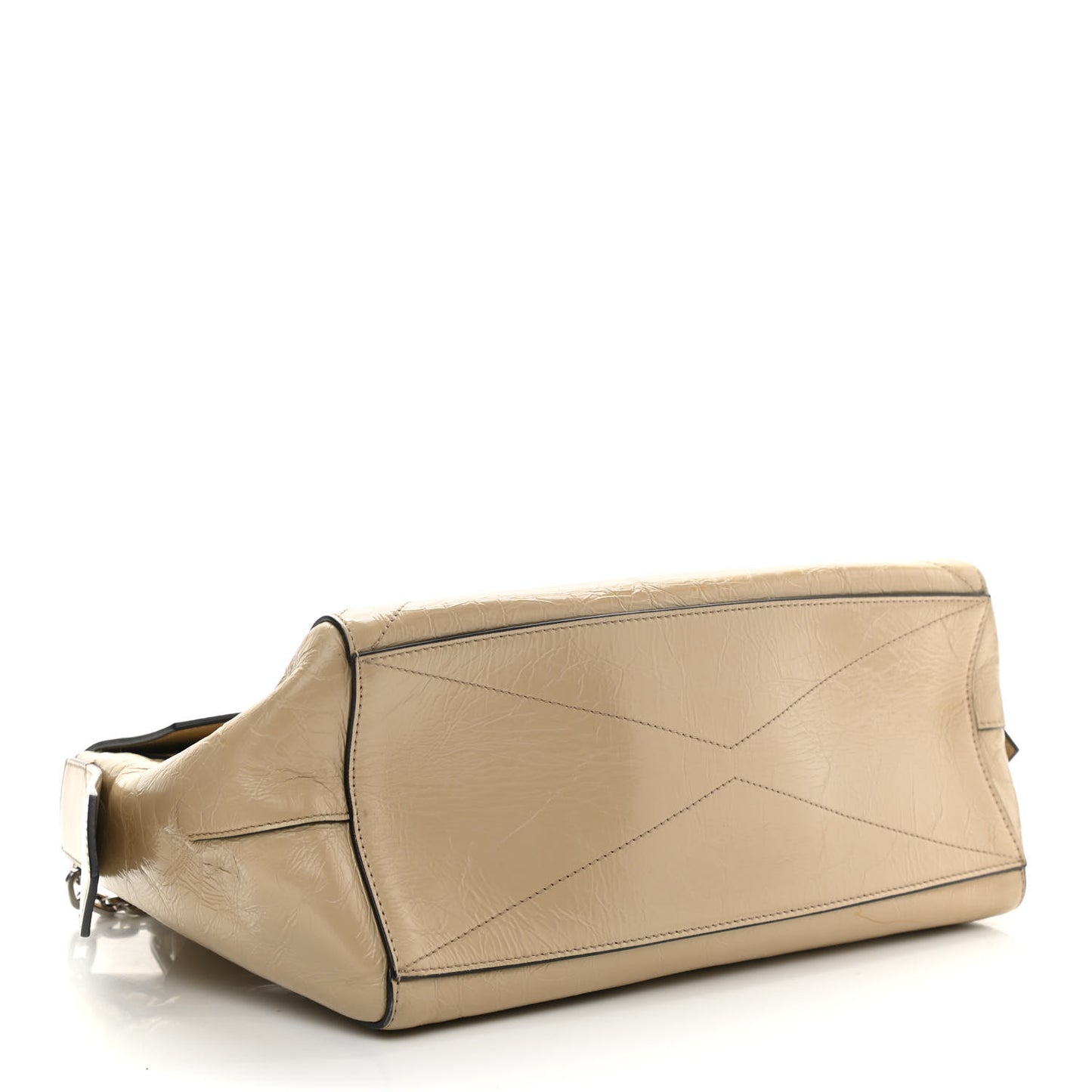 Creased Patent Calfskin Medium ID Flap Beige