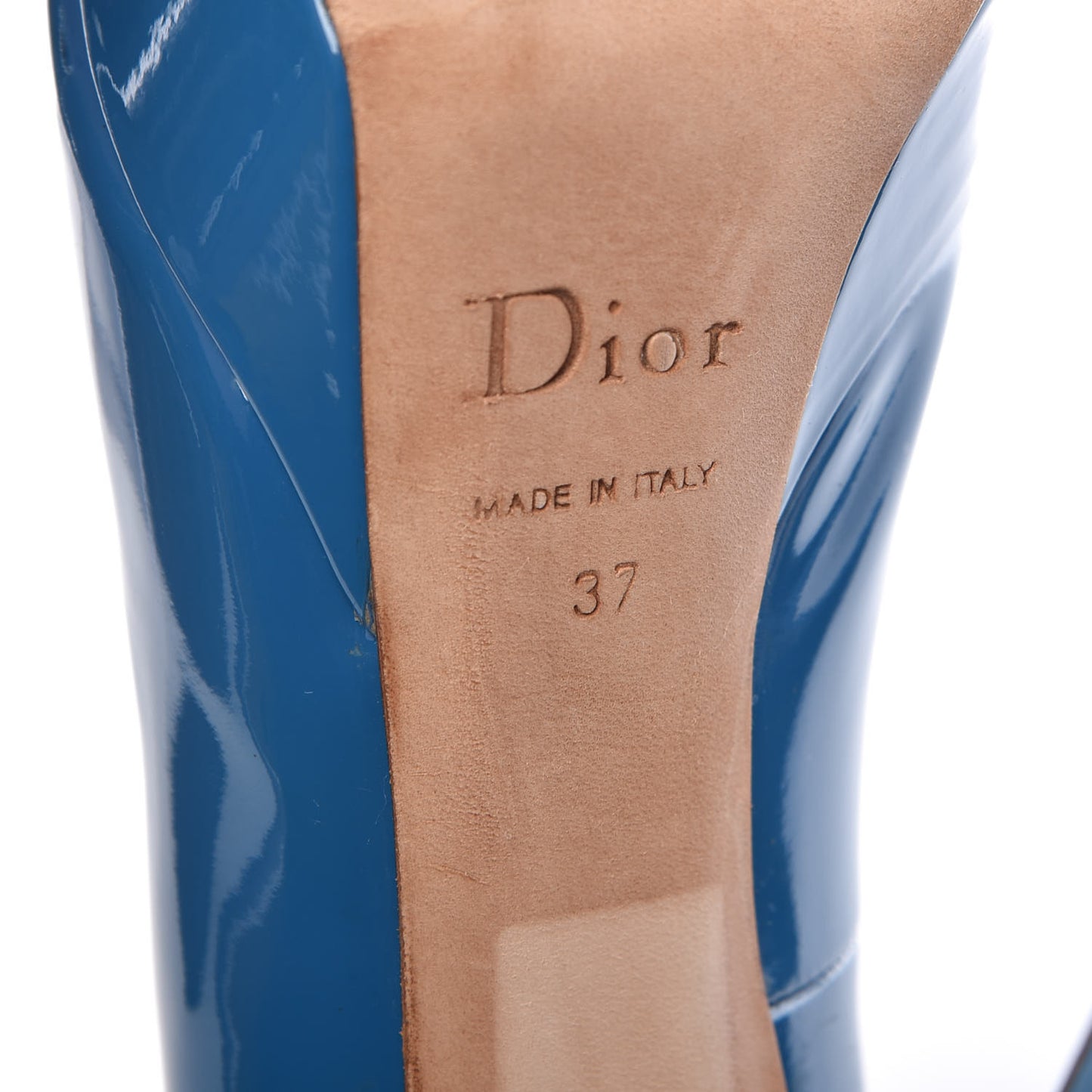 Patent Miss Dior Peep Toe Pumps 37 Blue