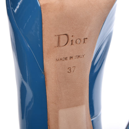 Christian Dior Patent Miss Dior Peep Toe Pumps 37 Blue 8 of 13