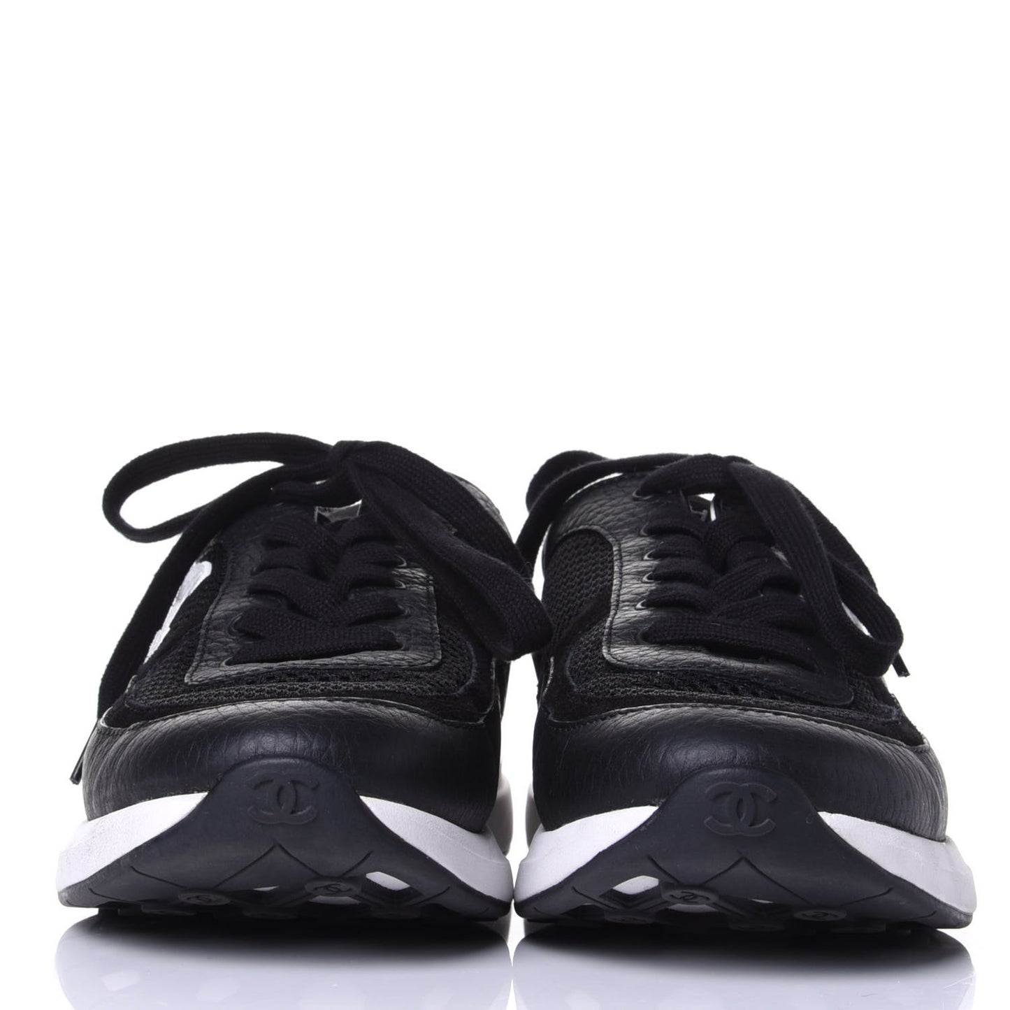 Calfskin Mesh Lycra Suede Womens Logo Sneakers 37.5 Black
