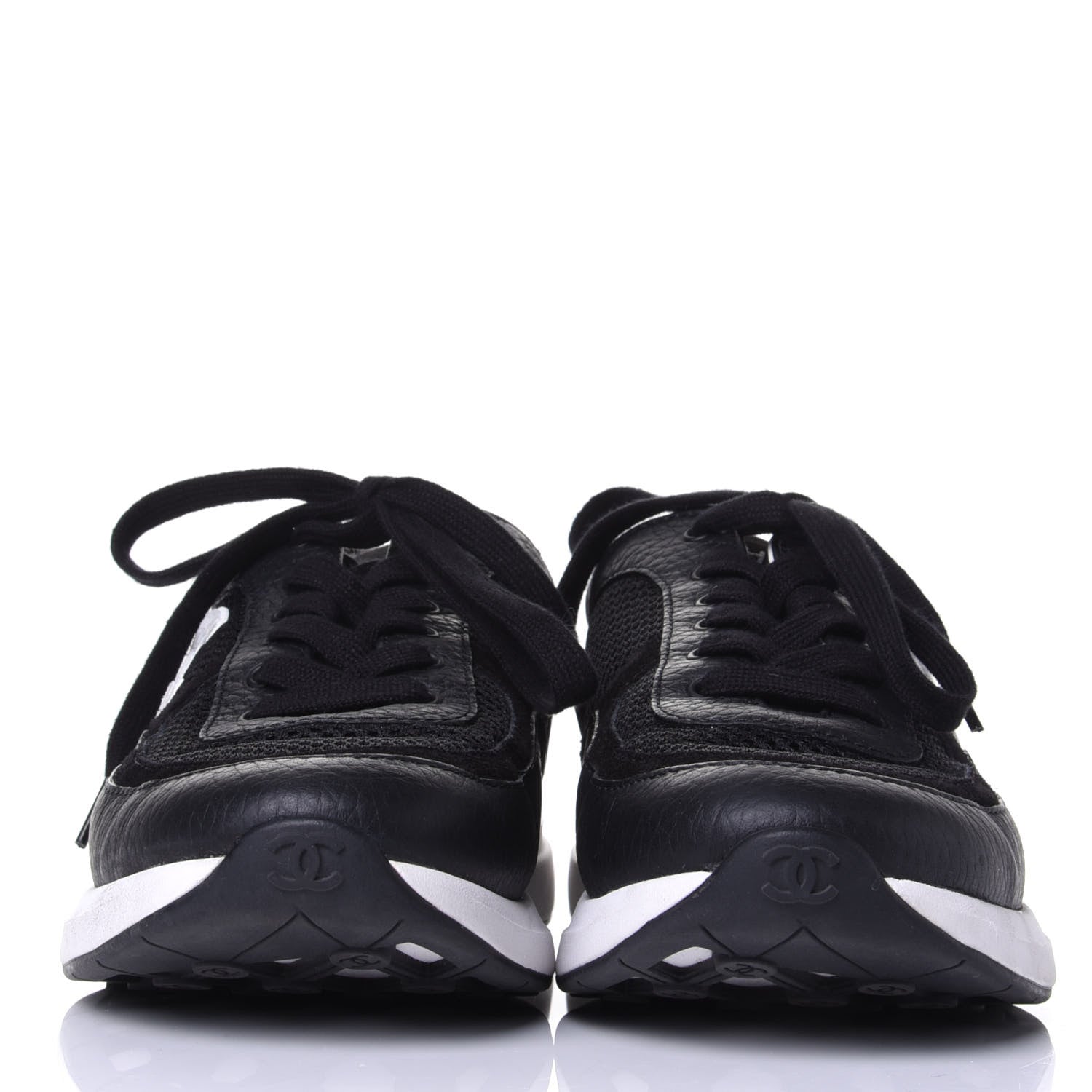 Chanel Calfskin Mesh Lycra Suede Womens Logo Sneakers 37.5 Black 2 of 11