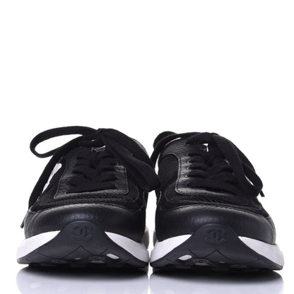 Chanel Calfskin Mesh Lycra Suede Womens Logo Sneakers 37.5 Black 2 of 11