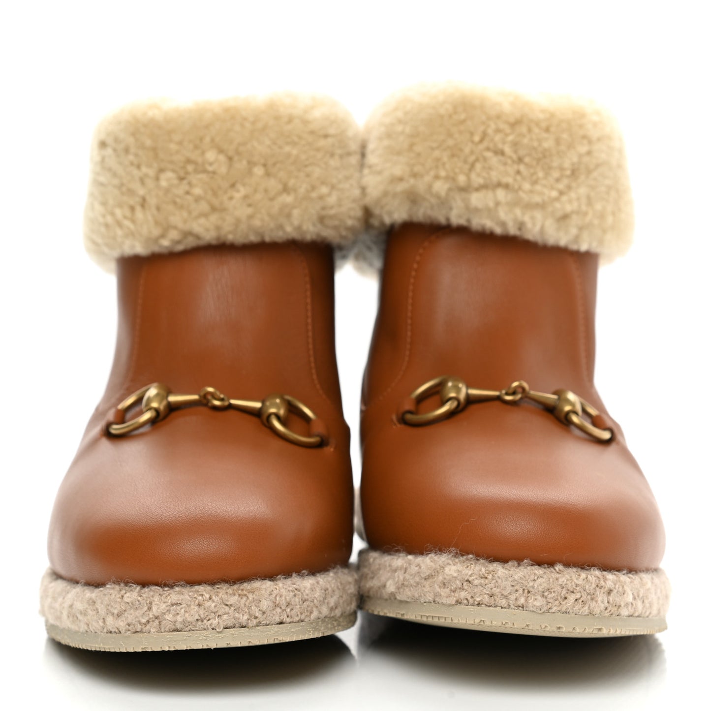 Calfskin Wool Womens Fria Horsebit Ankle Boots 39 New Caramel Butterscotch