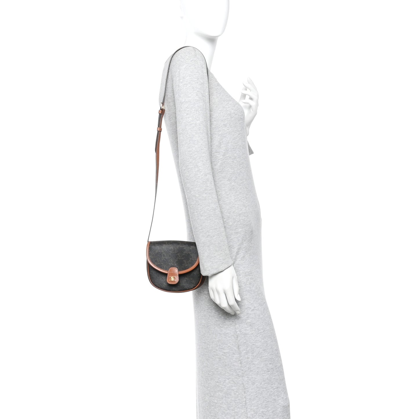 Canvas Calfskin Triomphe Mini Besace Tan