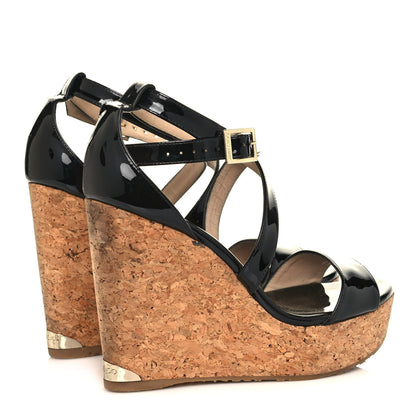 Jimmy Choo Patent Cork Portia 120 Wedge Sandals 39 Black 4 of 12