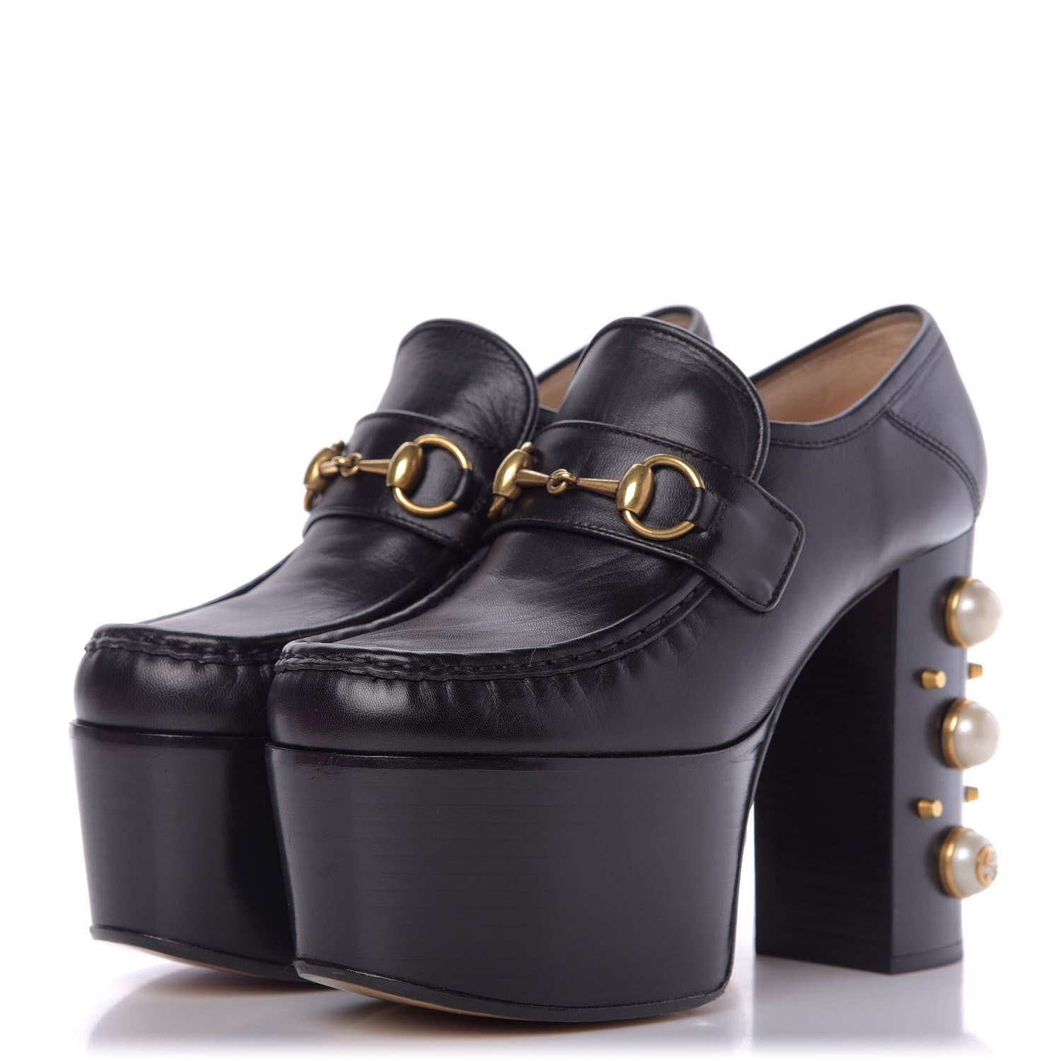 Gucci Malaga Kid Pearl Studded Vegas Platform Loafers 37.5 Black 2 of 10