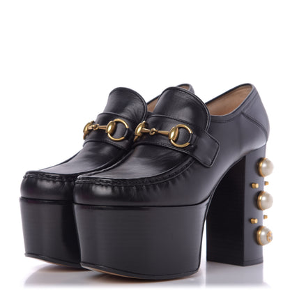 Gucci Malaga Kid Pearl Studded Vegas Platform Loafers 37.5 Black 2 of 10