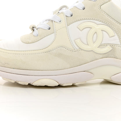 Chanel Suede Calfskin Fabric CC Sneakers 38 White 11 of 21