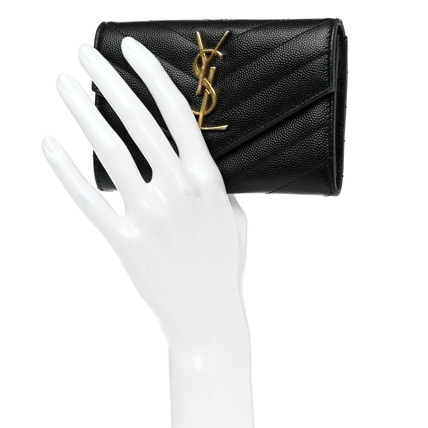 Saint Laurent Grain De Poudre Matelasse Chevron Small Monogram Envelope Wallet Black 2 of 7