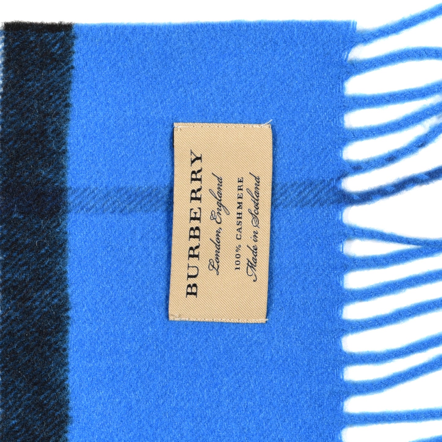 Cashmere Giant Check Fringe Scarf Bright Cornflower Blue