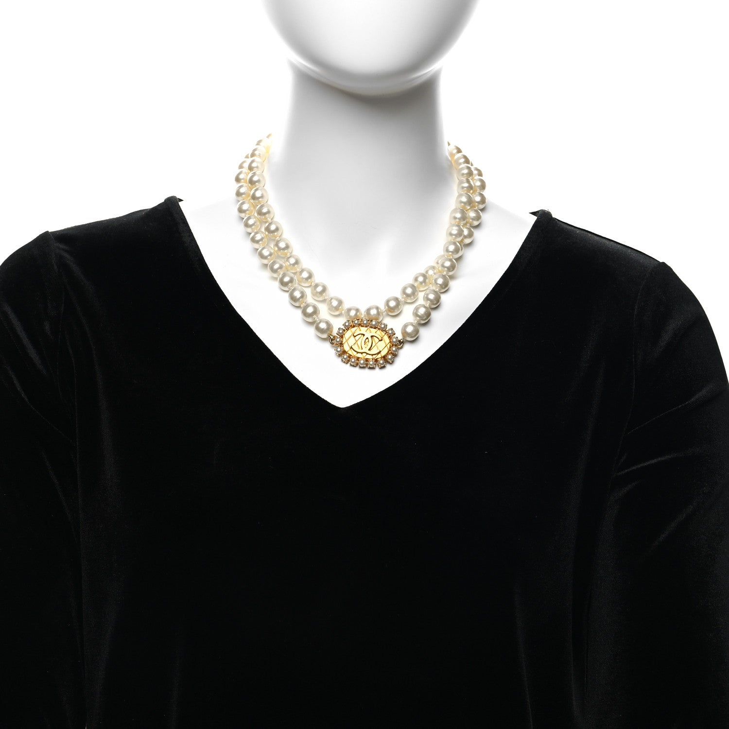Chanel Metal Pearl CC Chain Choker Necklace Gold White 2 of 5