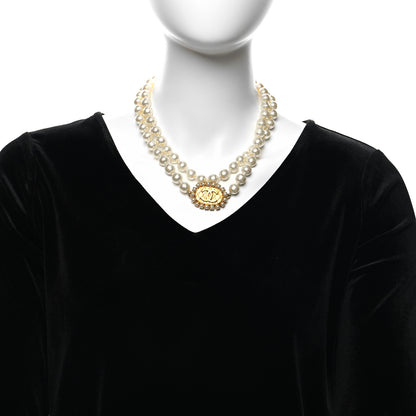 Chanel Metal Pearl CC Chain Choker Necklace Gold White 2 of 5
