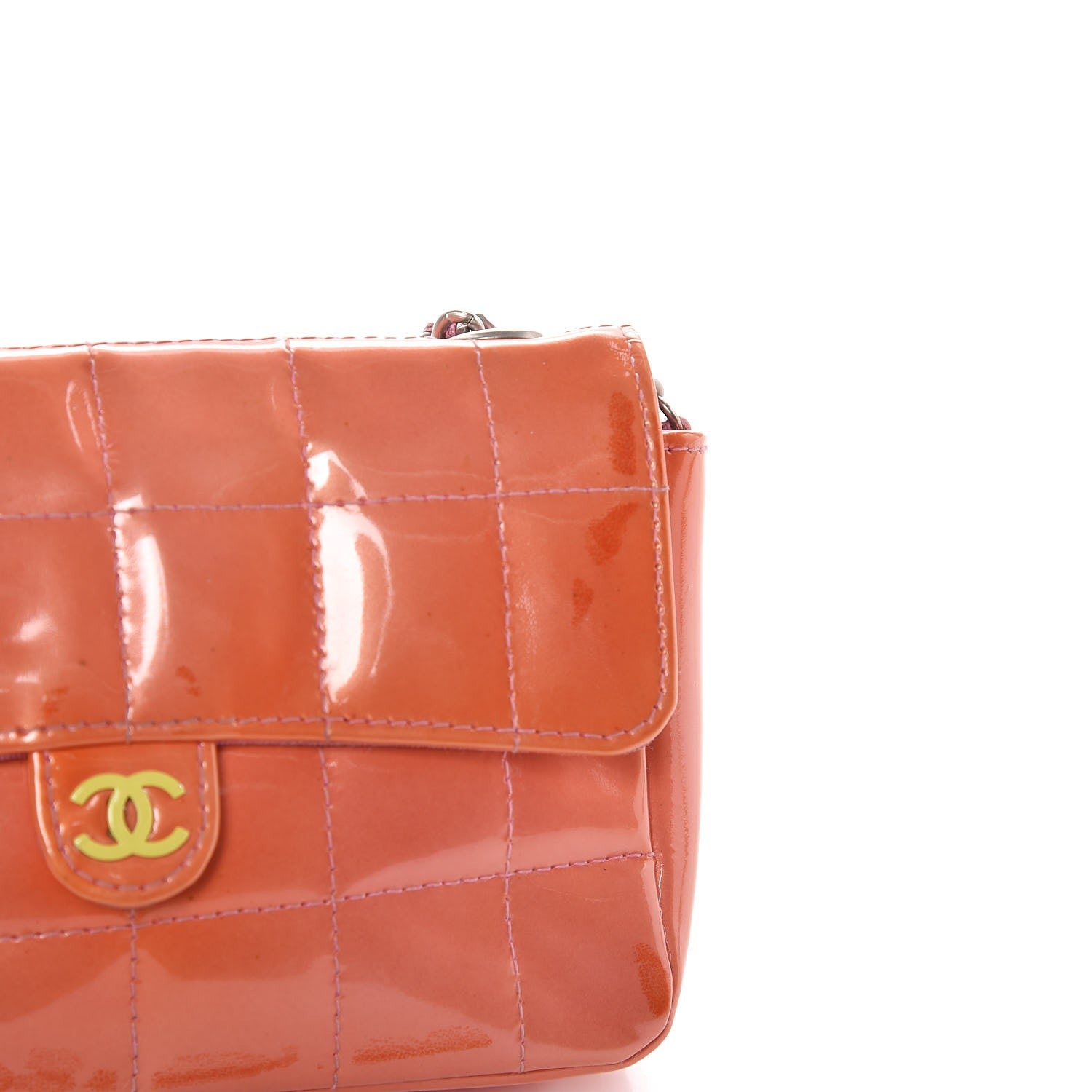 Chanel Patent Square Quilted Extra Mini Convertible Flap Belt Bag Orange 10 of 12