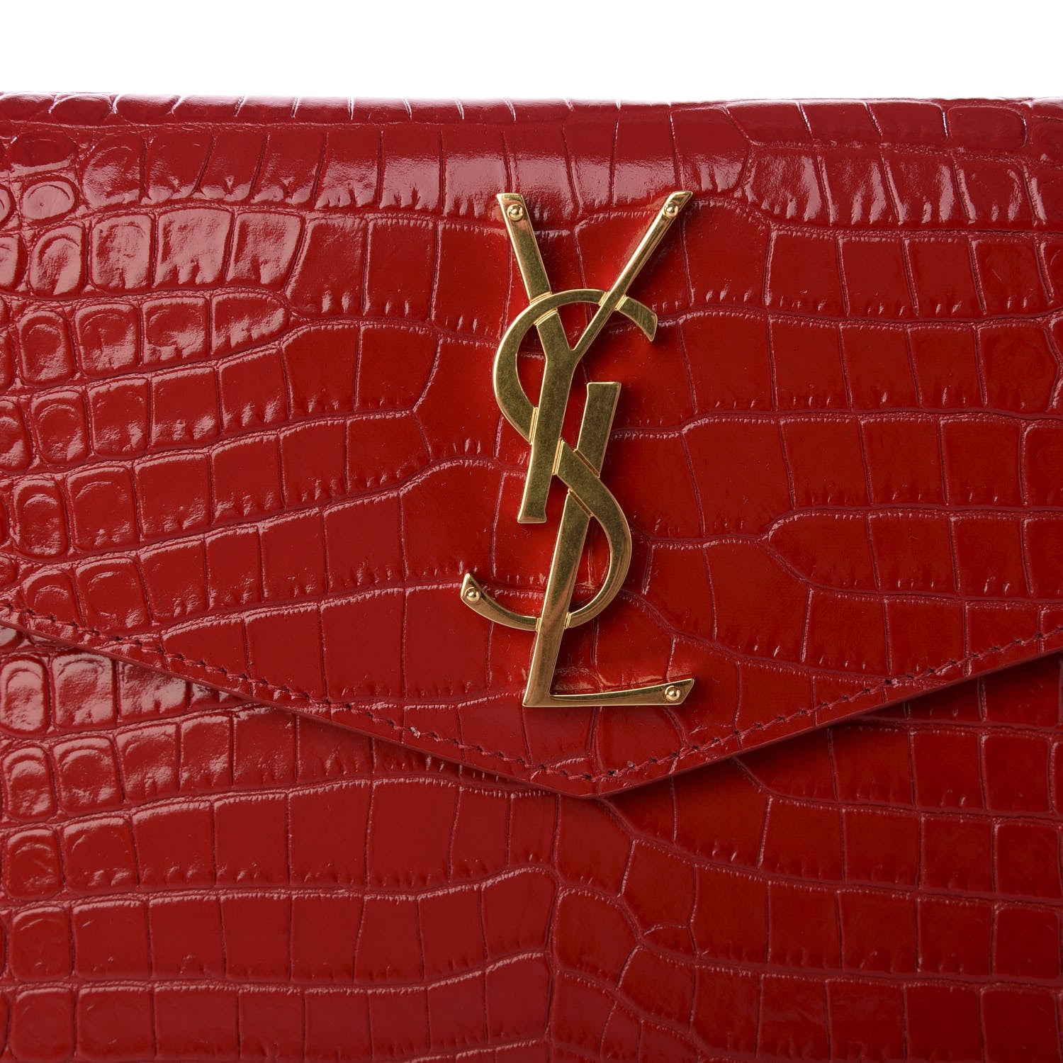 Saint Laurent Calfskin Crocodile Embossed Uptown Monogram Clutch Rouge Eros 6 of 7
