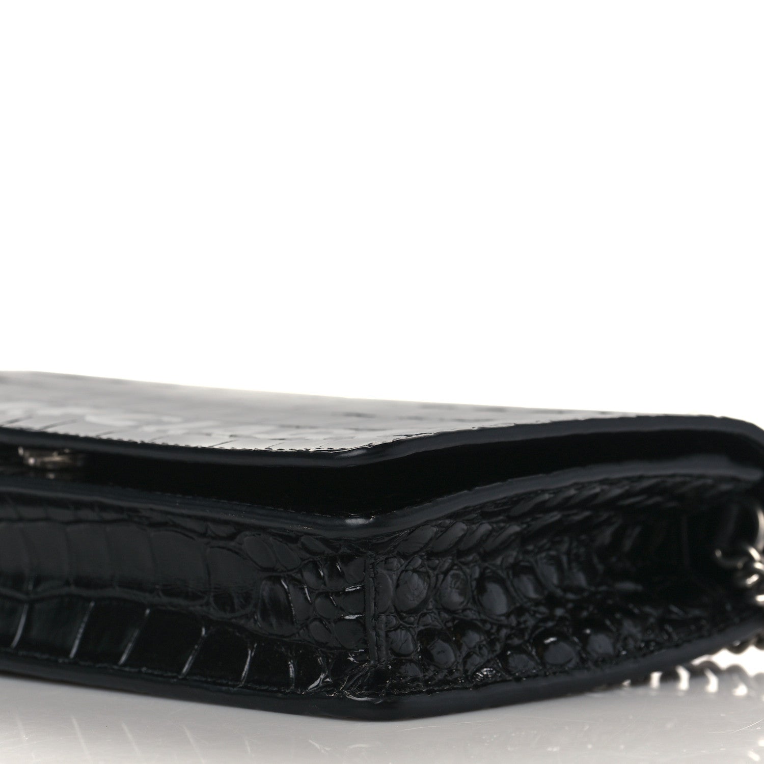 Balenciaga Shiny Calfskin Logo Crocodile Embossed Ville Wallet on Chain Black 7 of 8