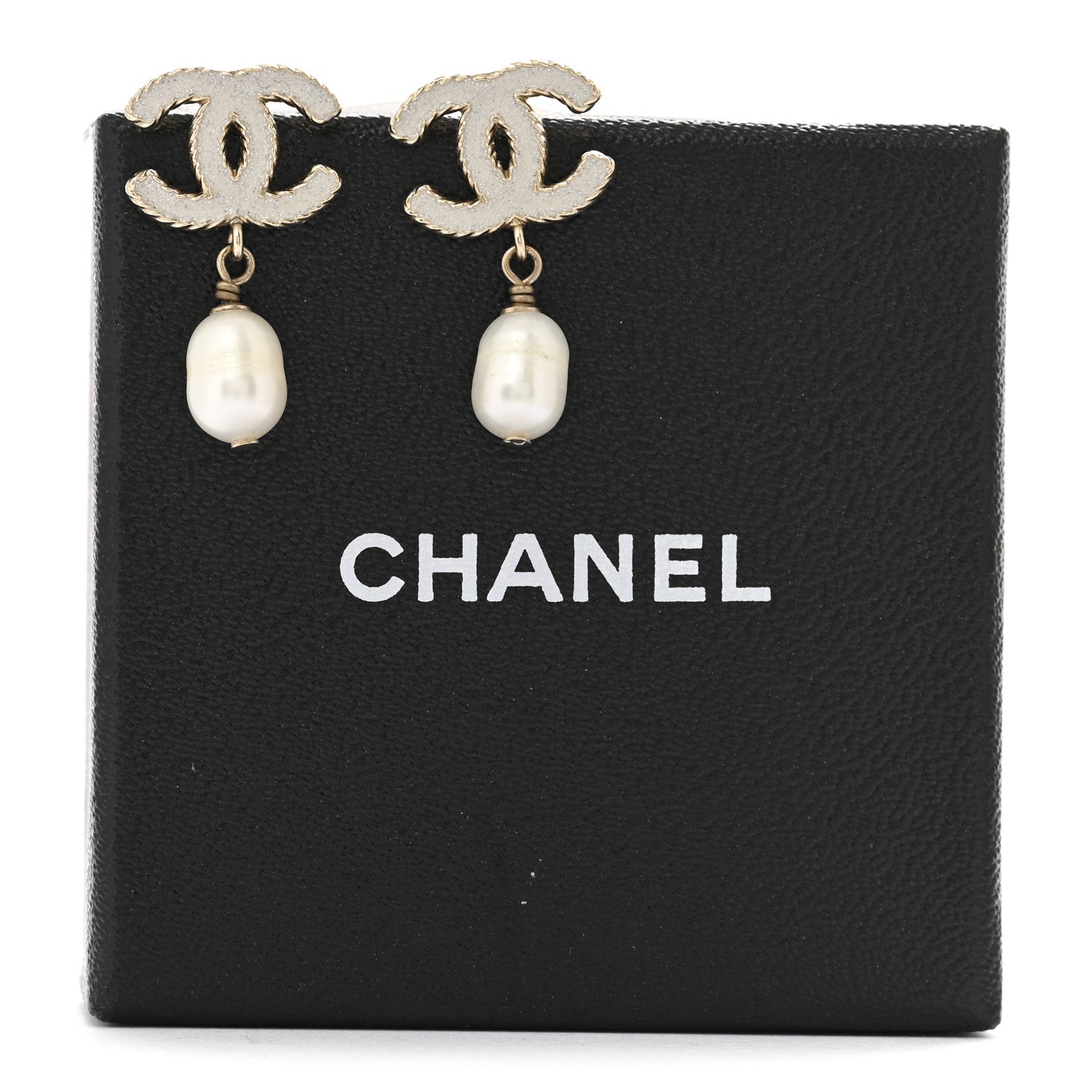 Chanel Enamel Pearl Pearl CC Drop Earrings Beige 5 of 5