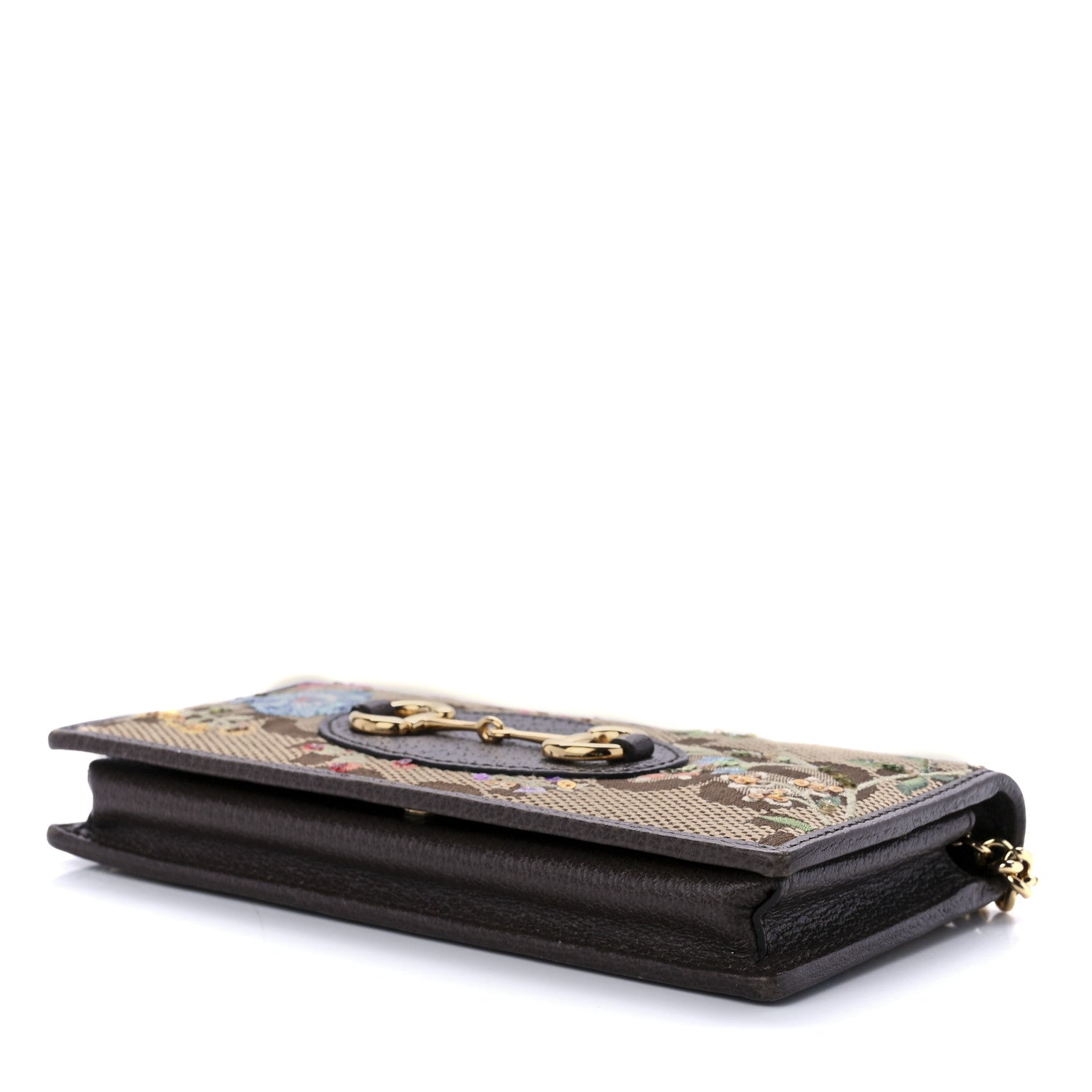 Gucci Monogram Jumbo GG Textured Dollar Calfskin Embroidered Horsebit 1955 Wallet On Chain Camel Ebony New Acero Multicolor 7 of 9