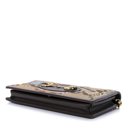 Gucci Monogram Jumbo GG Textured Dollar Calfskin Embroidered Horsebit 1955 Wallet On Chain Camel Ebony New Acero Multicolor 7 of 9